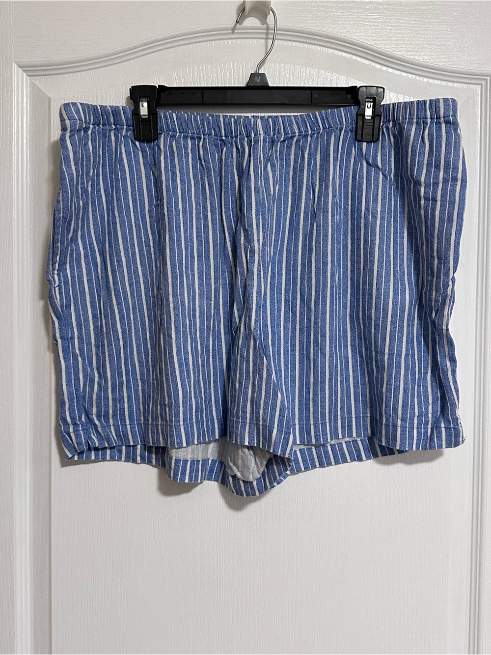 A New Day Blue & White Striped Linen Blend Shorts XXL Drawstring Pockets